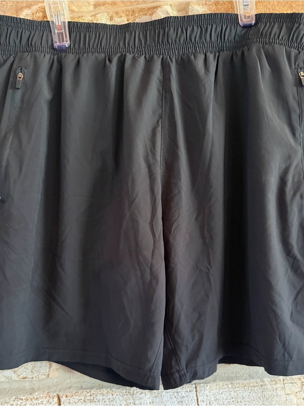 Men's Black Elastic Waist Athletic Shorts with Zipper Pockets